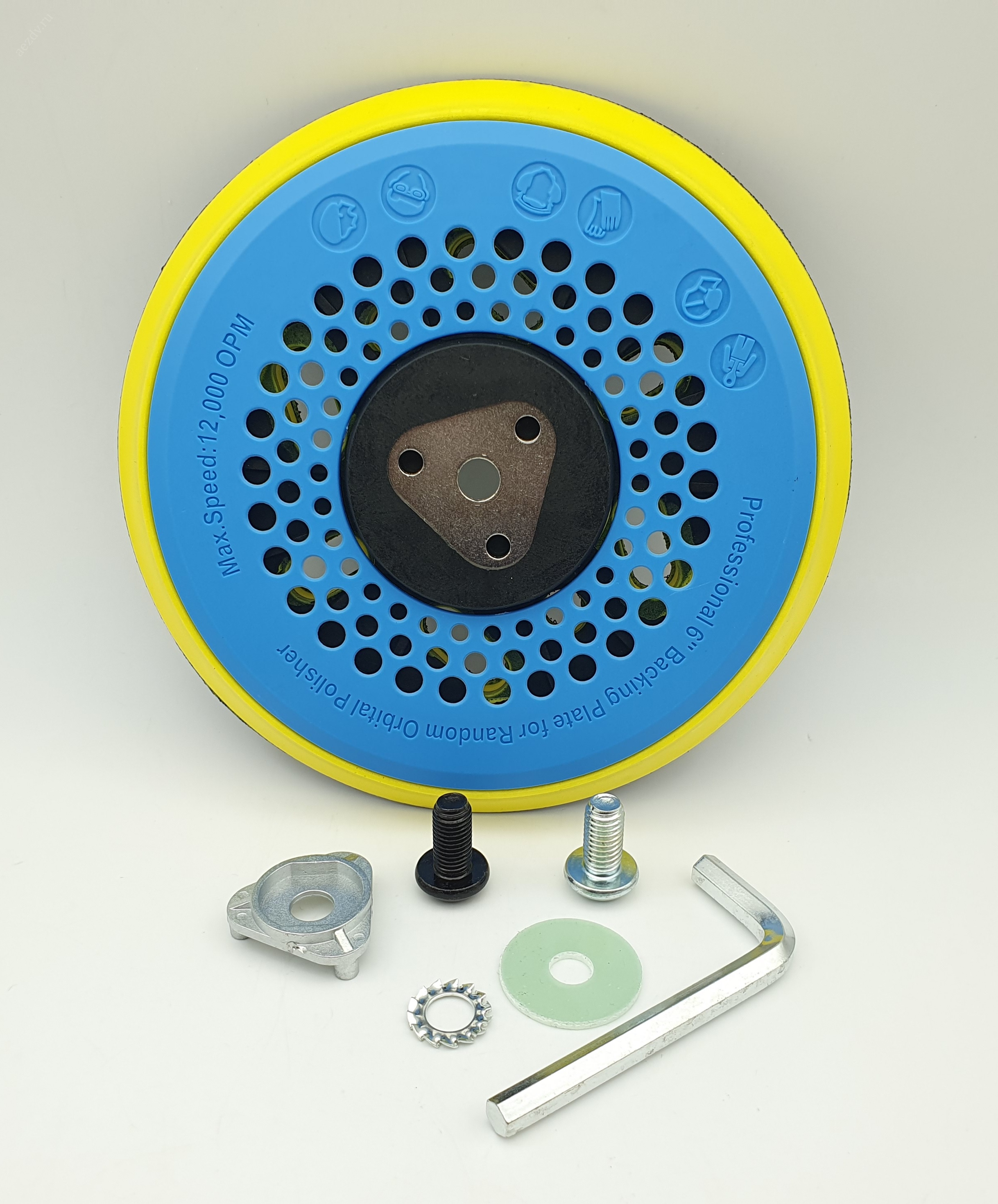 Подошва (виброплатформа) для шлифмашины MAKITA BO6030/BO6040 150мм (желто/синяя)